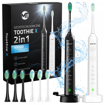 2x Maltec Toothie X2in1 elektrinis dantų šepetėlis su 6 antgaliais ir įkrovikliu