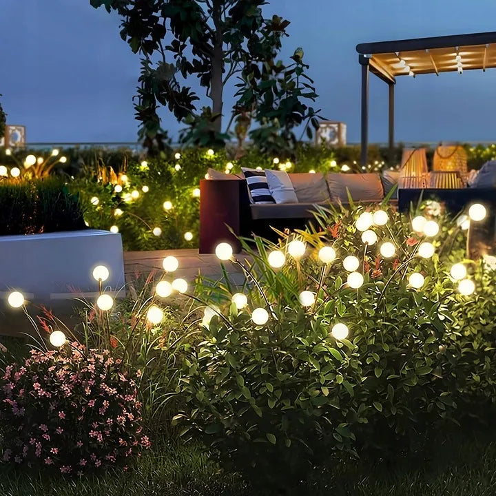 2x Masterled saulės energija maitinami sodo šviestuvai, rutulio formos, 10x LED, įsmeigiami, su jutikliu, atsparūs vandeniui
