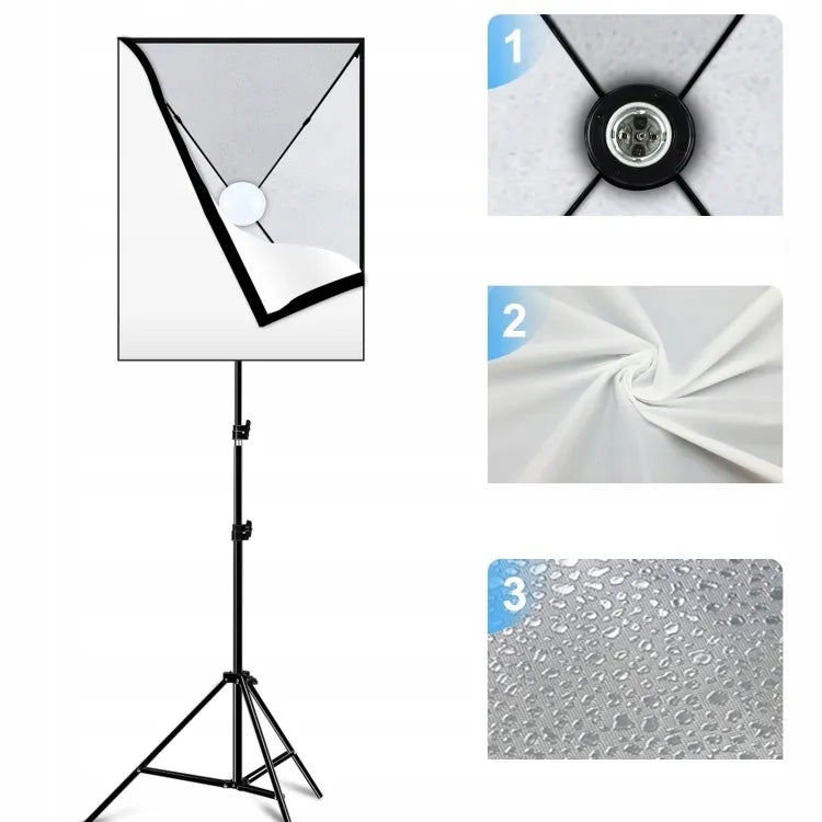 2x PULUZ studijiniai šviestuvai, softbox 50x70 cm su LED lemputėmis, studijinis apšvietimas fotografijai