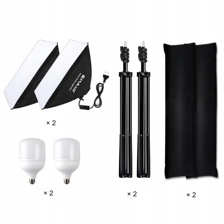 2x PULUZ studijiniai šviestuvai, softbox 50x70 cm su LED lemputėmis, studijinis apšvietimas fotografijai