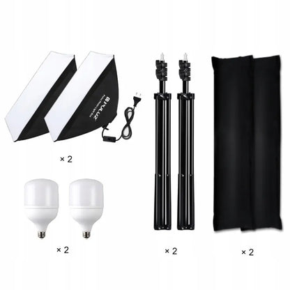 2x PULUZ studijiniai šviestuvai, softbox 50x70 cm su LED lemputėmis, studijinis apšvietimas fotografijai