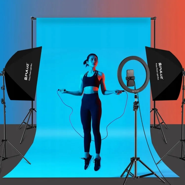 2x PULUZ studijiniai šviestuvai, softbox 50x70 cm su LED lemputėmis, studijinis apšvietimas fotografijai