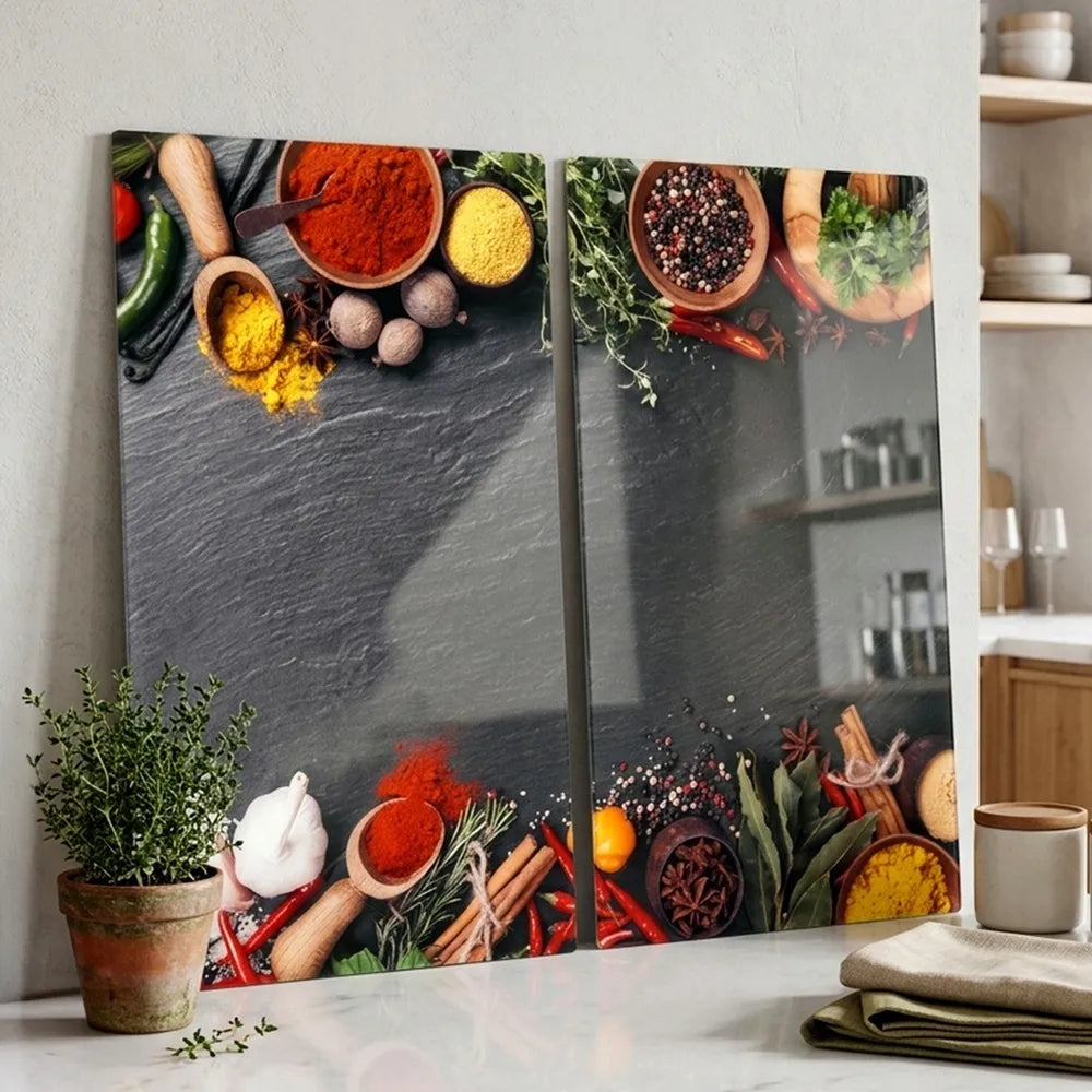 2x stiklinė pjaustymo lenta ir kaitlentės dangtis 60x52 cm