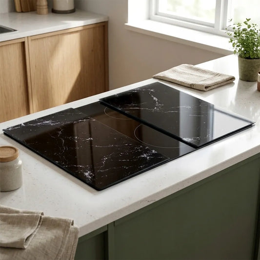 2x stiklinė pjaustymo lenta, viryklės dangtis, 60x52 cm