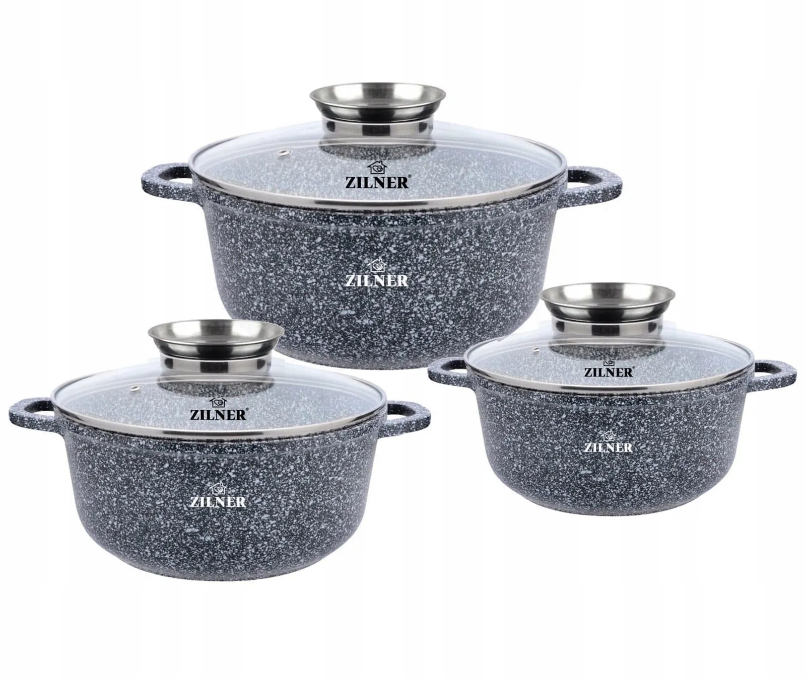 3 dalių marmurinių puodų rinkinys 20 / 24 / 28 cm, tinka indukcinėms ir dujinėms viryklėms