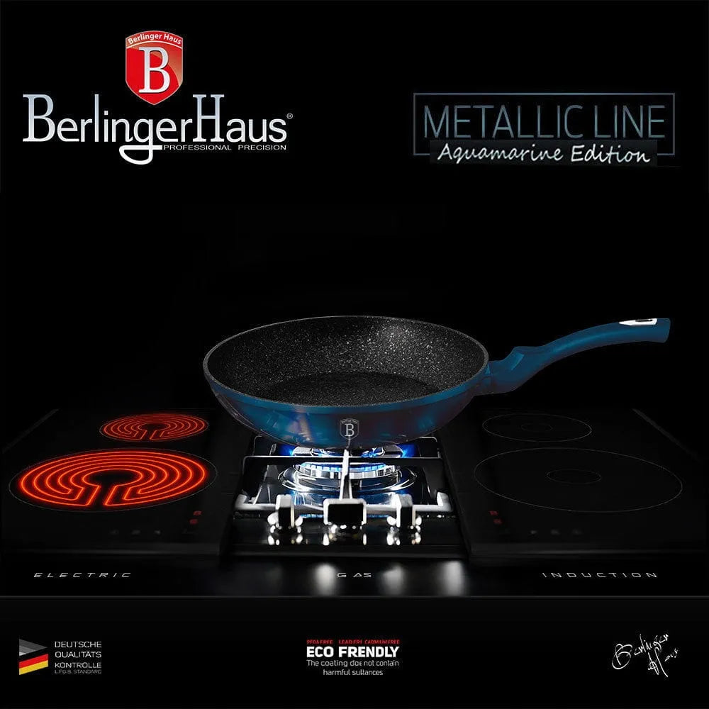 3 granitinių keptuvių rinkinys 20/24/28 cm BERLINGER HAUS Metallic Aquamarine