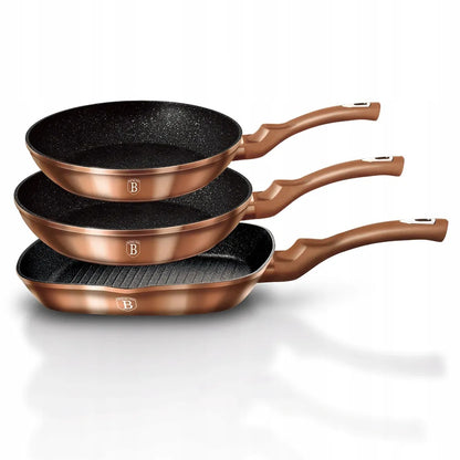3 granitinių keptuvių rinkinys 20/24/28 cm BERLINGER HAUS Metallic Line Rose Gold