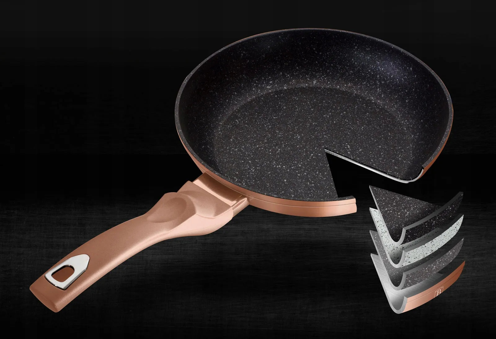 3 granitinių keptuvių rinkinys 20/24/28 cm BERLINGER HAUS Metallic Line Rose Gold