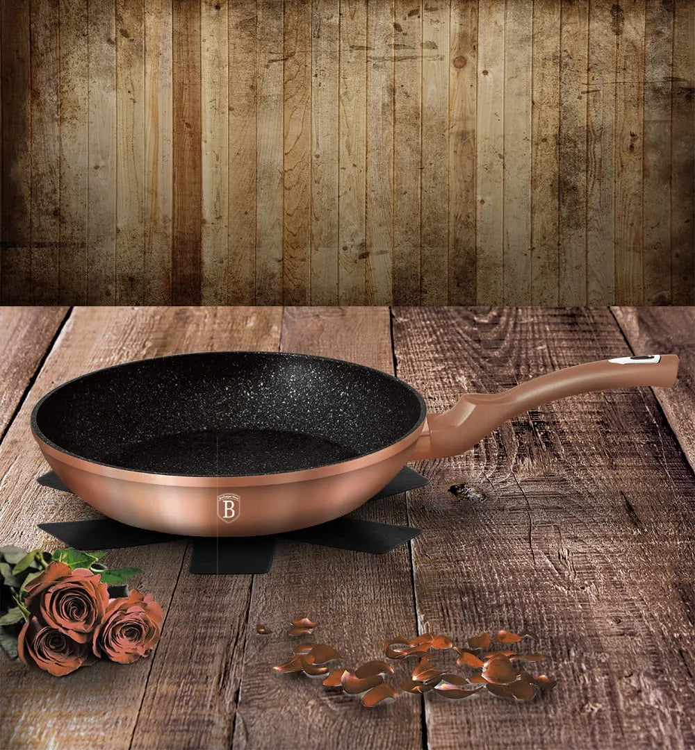 3 granitinių keptuvių rinkinys 20/24/28 cm BERLINGER HAUS Metallic Line Rose Gold