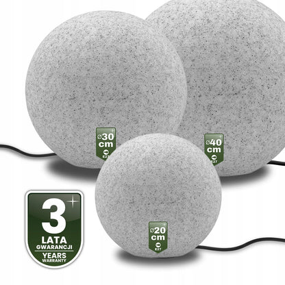 3 vnt. sodo šviestuvų rinkinys KULKA 230V LED E27 AKMENS imitacijos smeigiami terasai su laidu