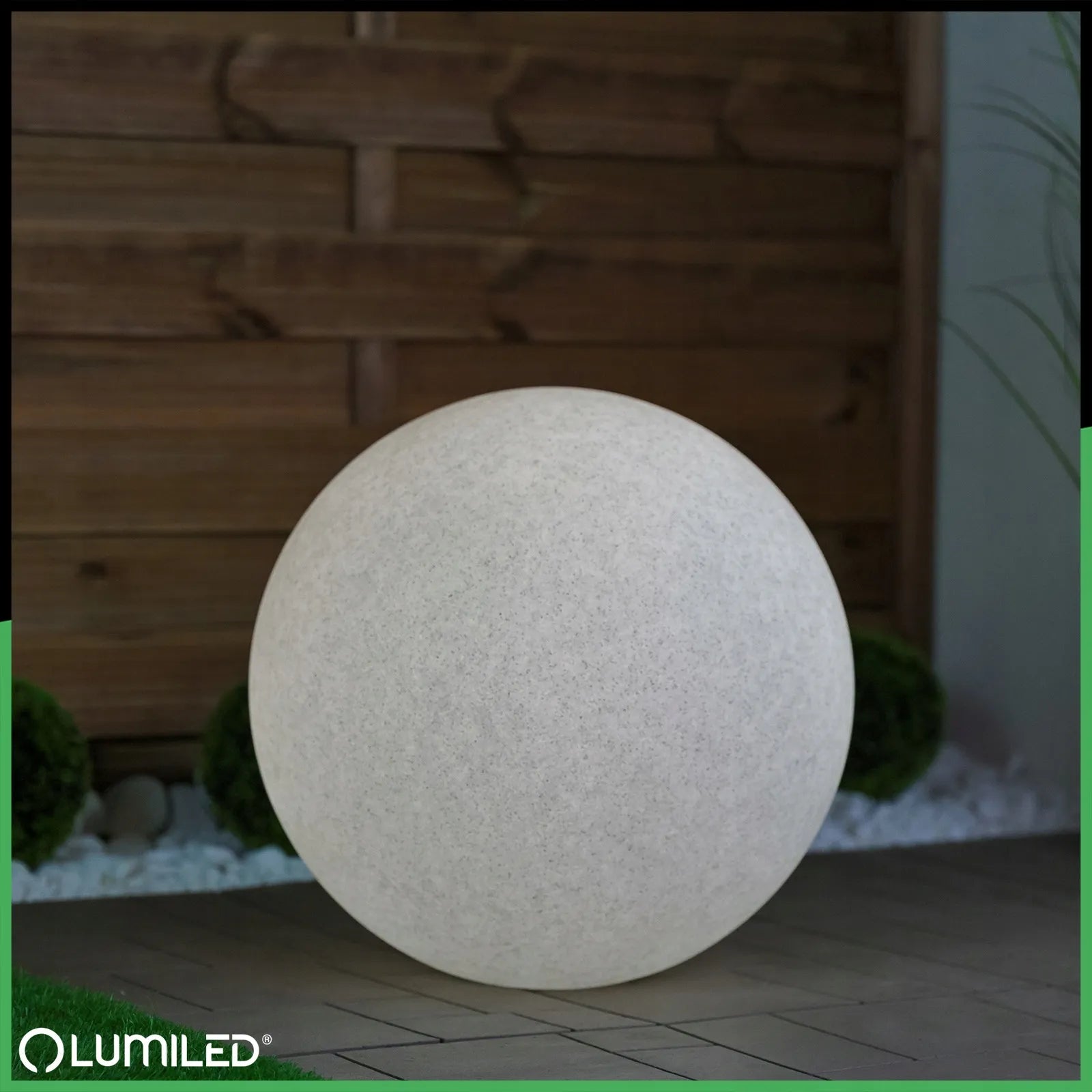 3 vnt. sodo šviestuvų rinkinys KULKA 230V LED E27 AKMENS imitacijos smeigiami terasai su laidu