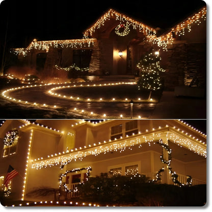 300 LED varvekliai lauko girlianda 12m šilta balta + šaltas blyksnis