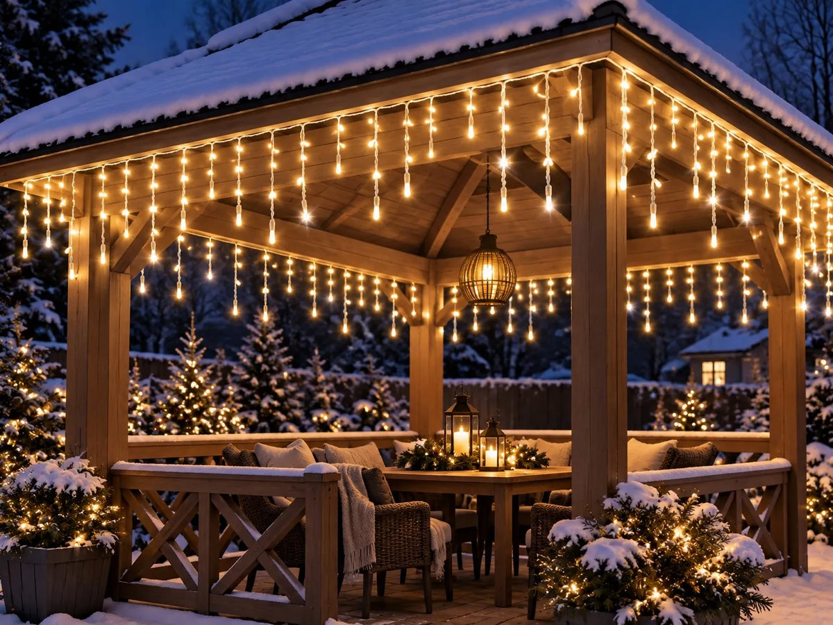 300 LED varvekliai lauko girlianda 12m šilta balta + šaltas blyksnis