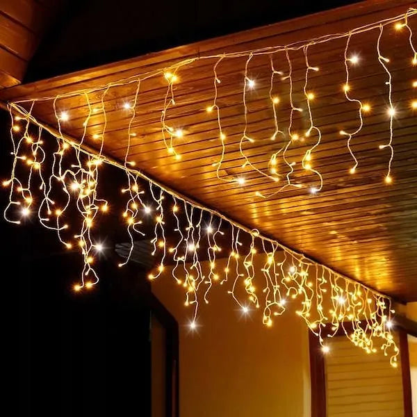 300 LED varvekliai lauko girlianda 12m šilta balta + šaltas blyksnis
