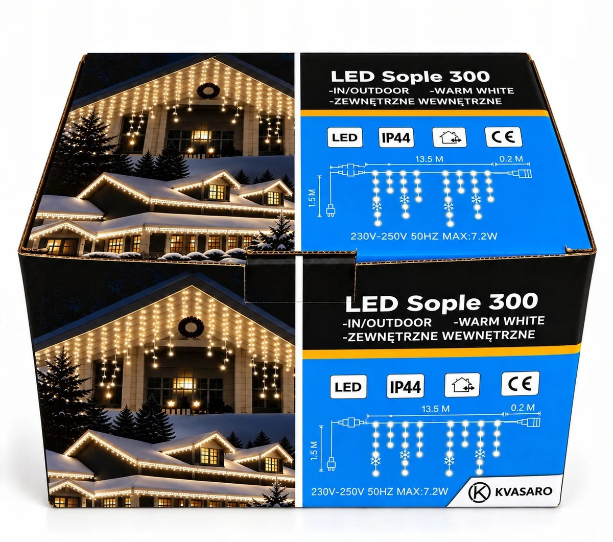 300 LED varvekliai lauko girlianda 12m šilta balta + šaltas blyksnis