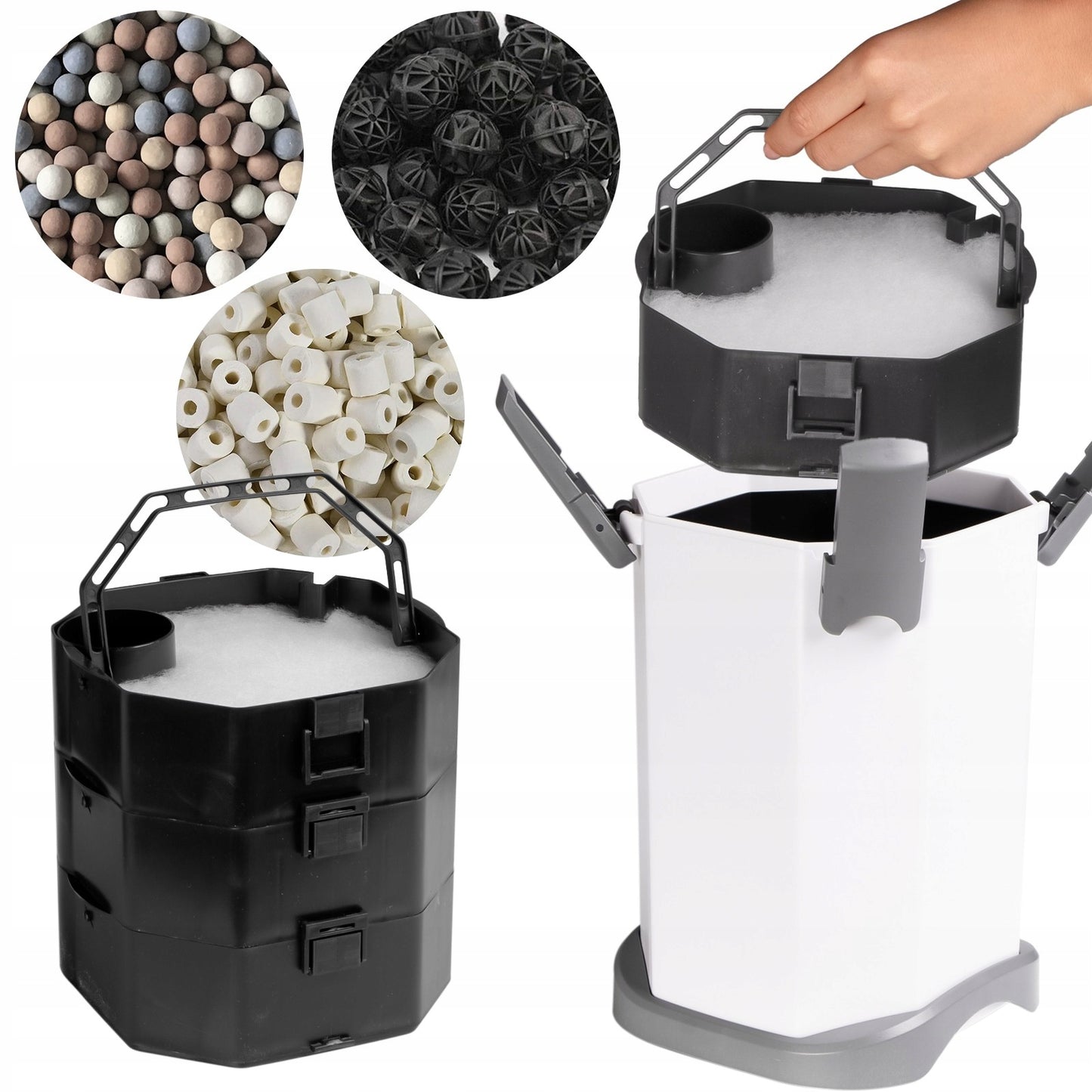 KUBELINIO FILTRAS 1000L/H IKI 250L Galingas Tylus PILNAS KOMPLEKTAS 12W