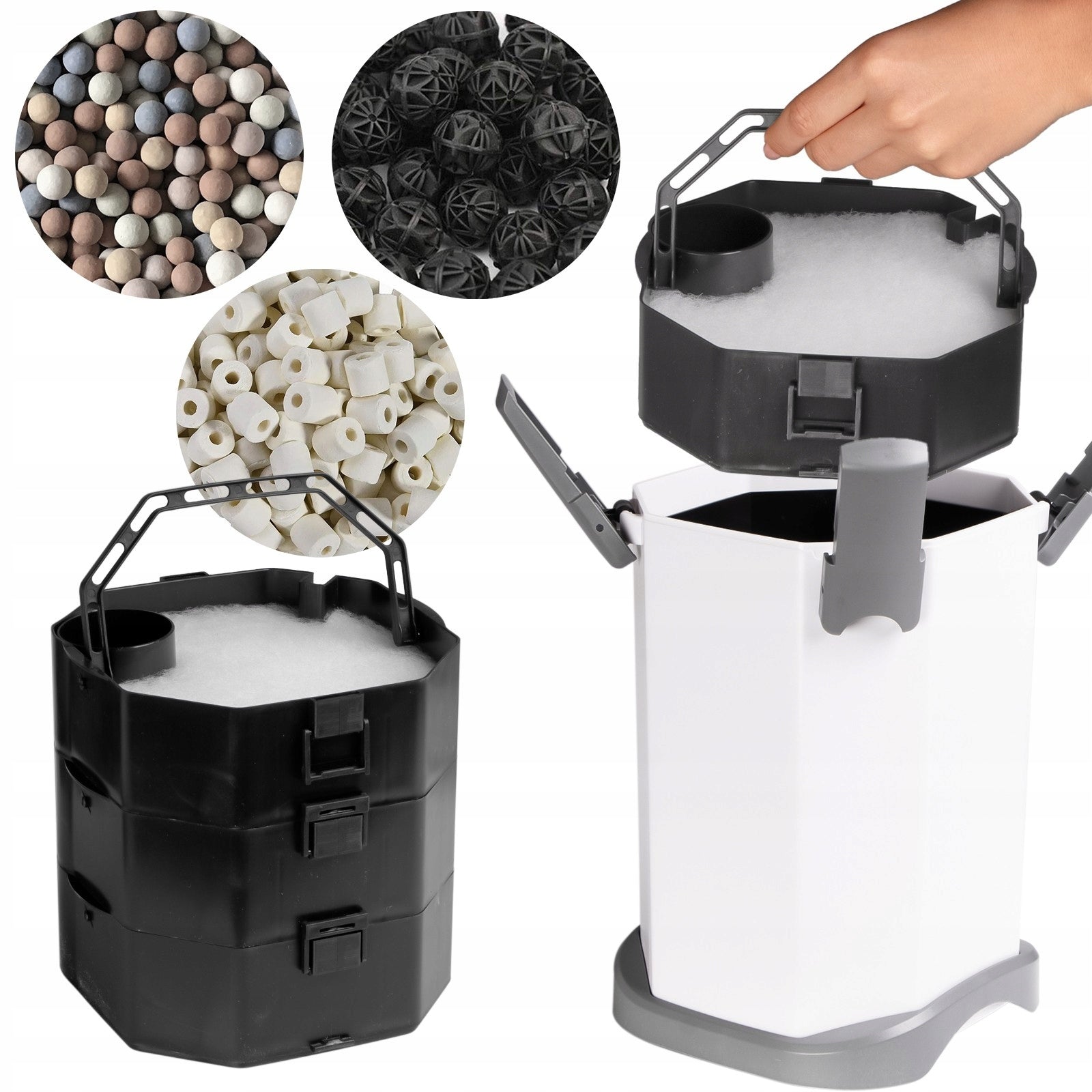 KUBELINIO FILTRAS 1000L/H IKI 250L Galingas Tylus PILNAS KOMPLEKTAS 12W