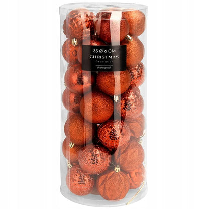 35 vnt. Vilde nedūžtantys raudoni eglutės žaisliukai, kalėdinių papuošimų rinkinys