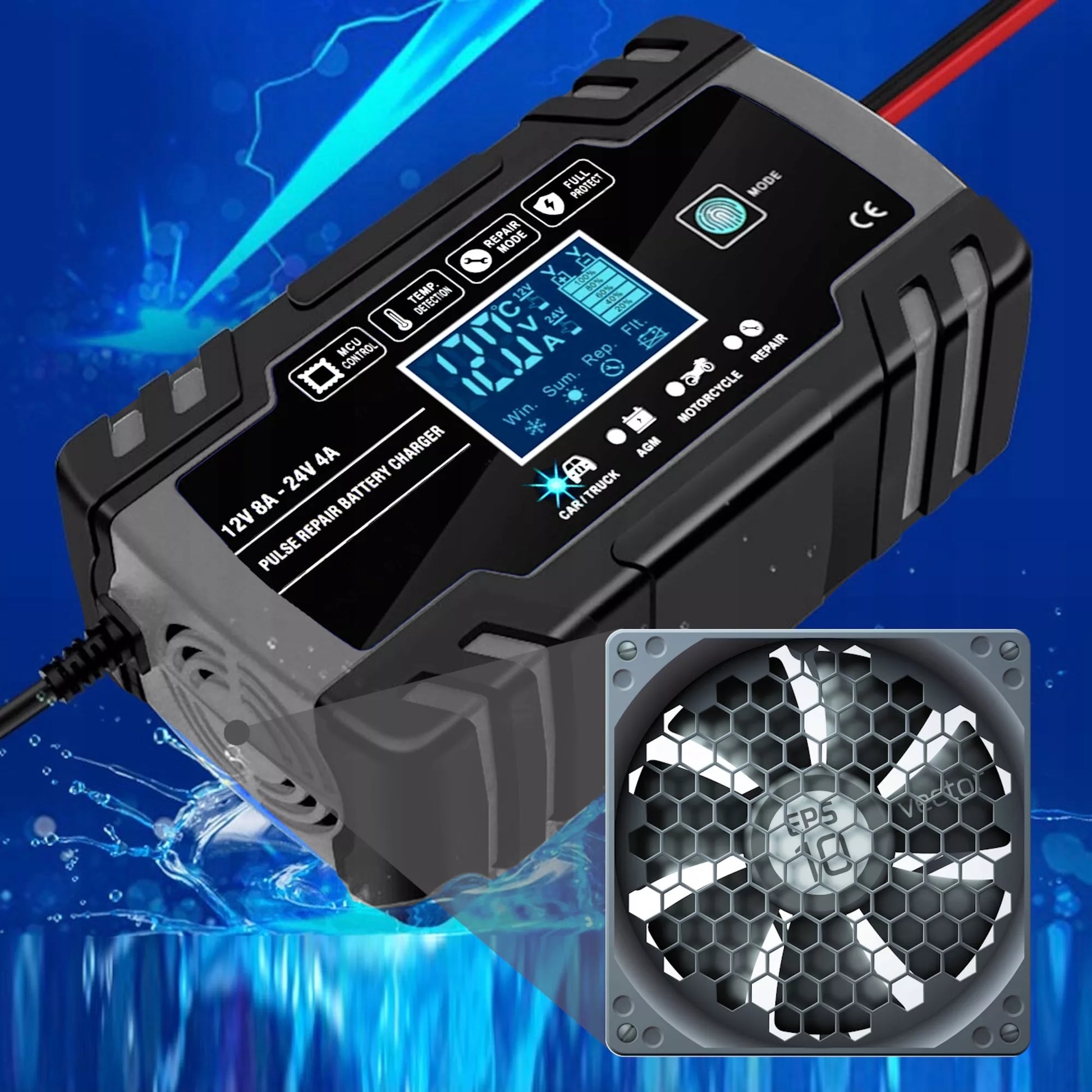AUTOMATINIS AKUMULIATORIŲ KROVIKLIS SU JŲ TAIISYMO FUNKCIJA 12V 24V