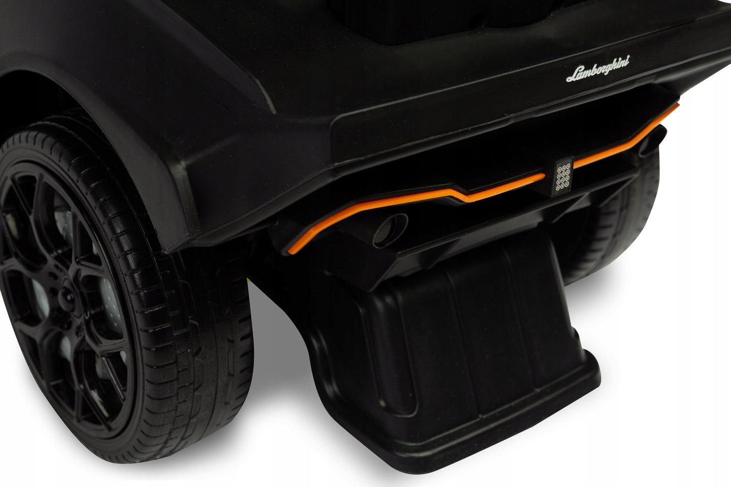 Vaikiškas paspiriamas automobilis su rankena LAMBORGHINI 3in1, žaislinis automobilis, sėdynė iš ekoodos