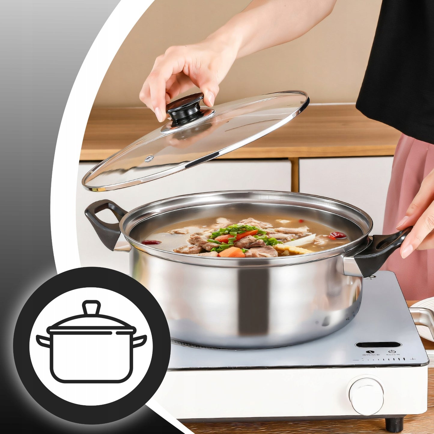 11 ELEMENTŲ VIRTUVĖS INDŲ IR PRIEDŲ RINKINYS DUJINGAI/INDUKCINEI VIRYKLĖI KETILAS KEPTUVĖ