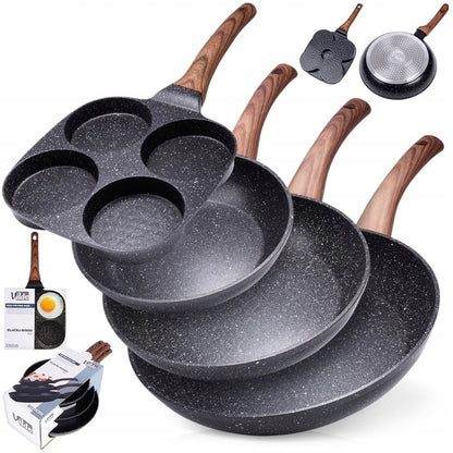 3x GRANITINĖ keptuvė keptuvės komplektas 20 24 28 cm + keptuvė kiaušiniams