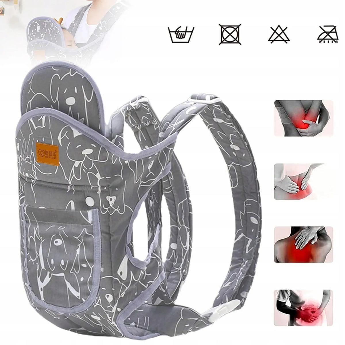 4 viename ergonomiška reguliuojama kūdikio nešioklė su peties diržu, iki 20 kg