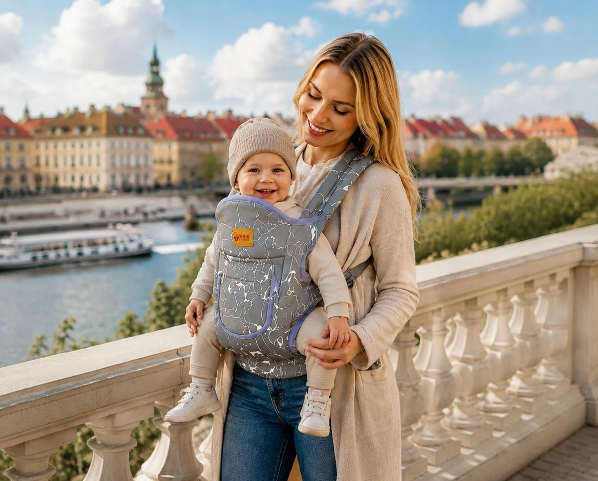 4 viename ergonomiška reguliuojama vaikiška nešioklė su peties diržu, iki 18 kg