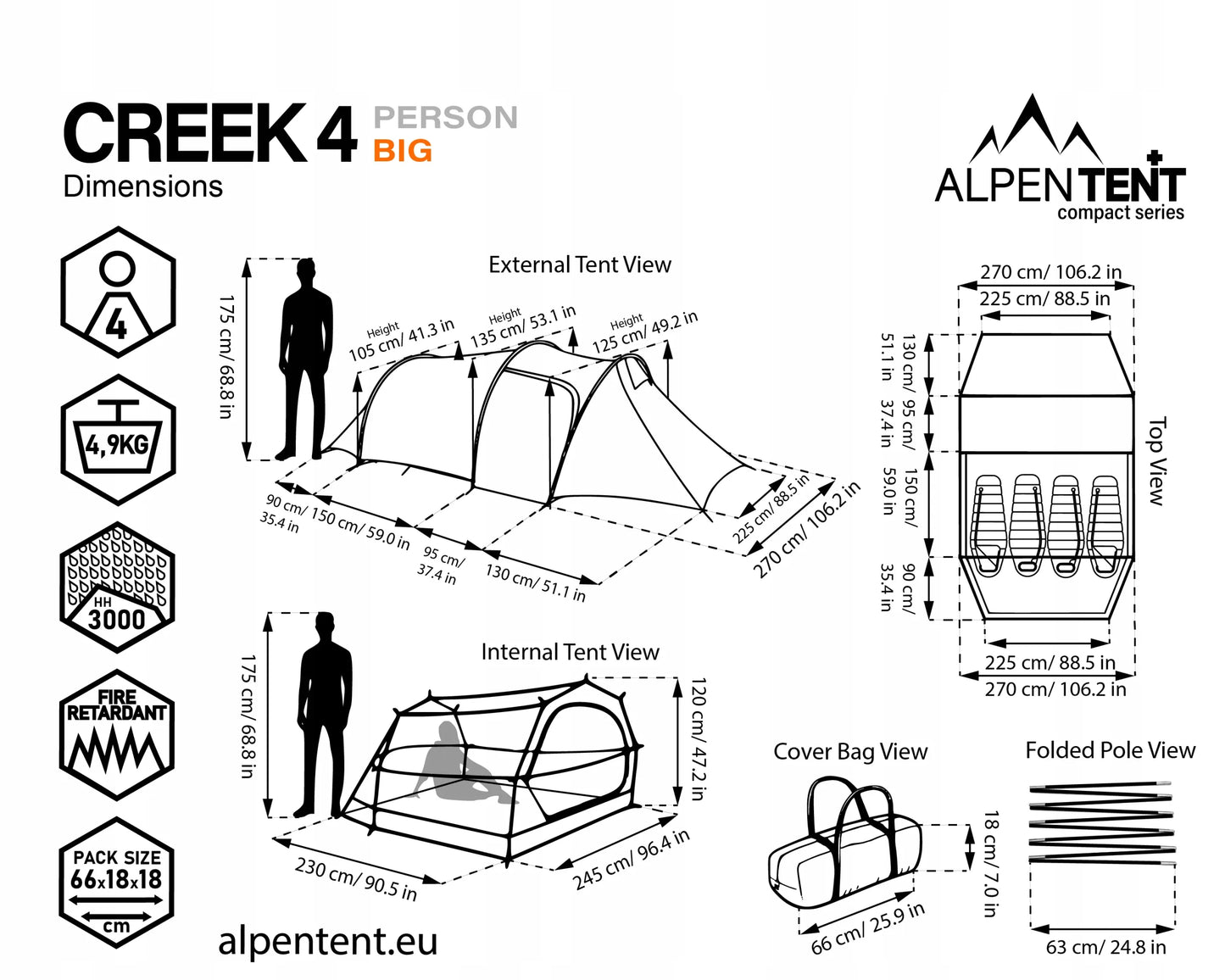 4 vietų palapinė AlpenTent Creek 4 BIG, didelė, 4,9 kg