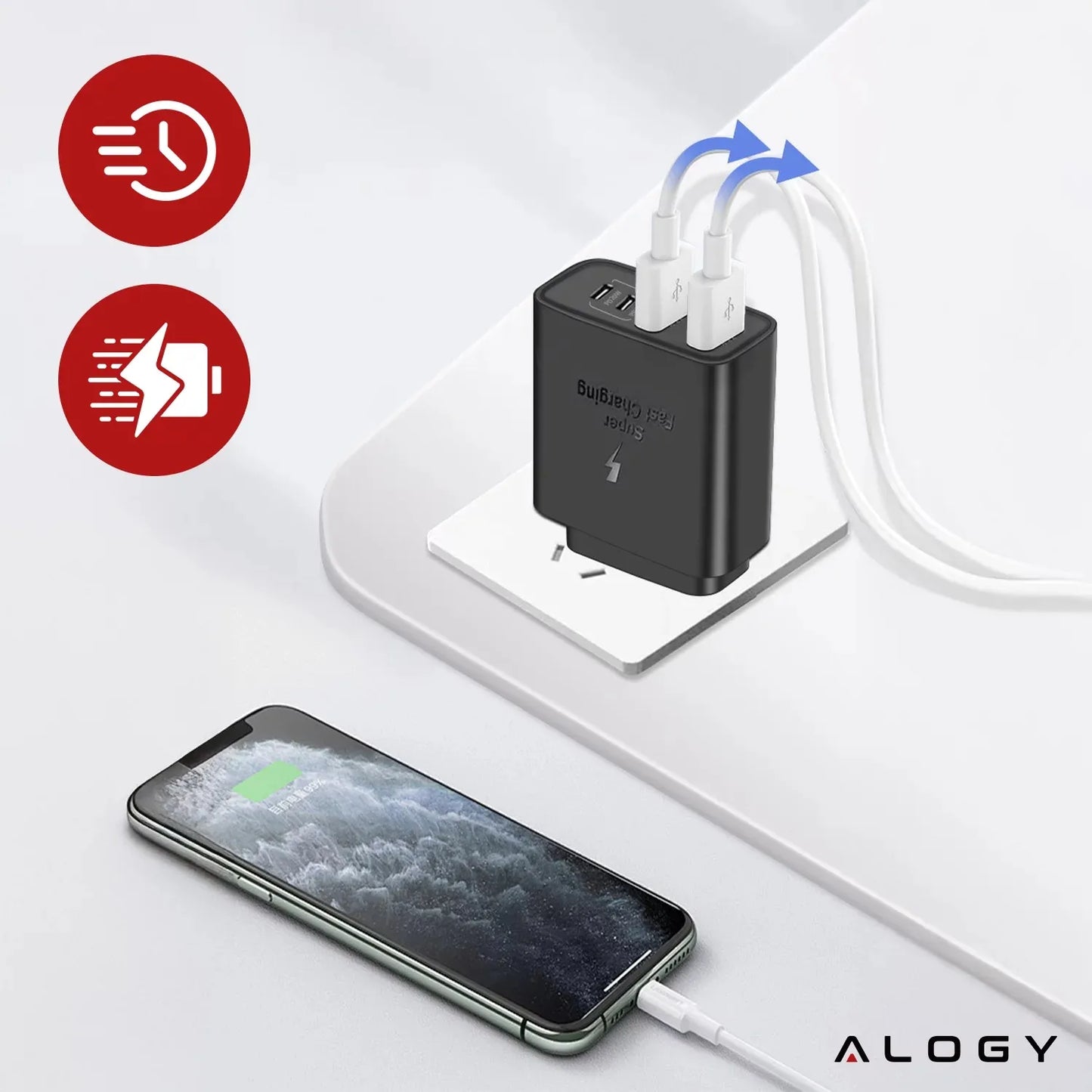 40W tinklo įkroviklis Alogy Super Fast Charger 2x USB + 2x USB-C universalus