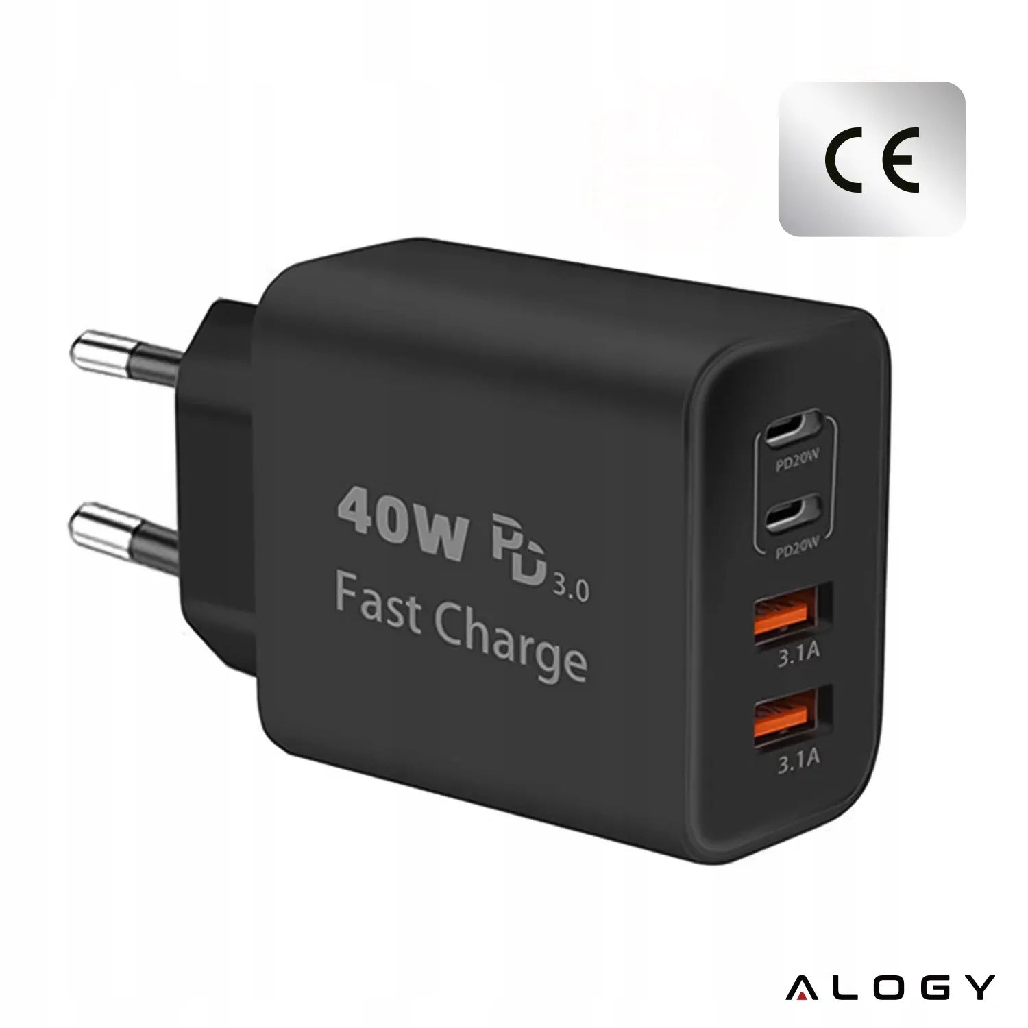 40W tinklo įkroviklis Alogy Super Fast Charger 2x USB + 2x USB-C universalus