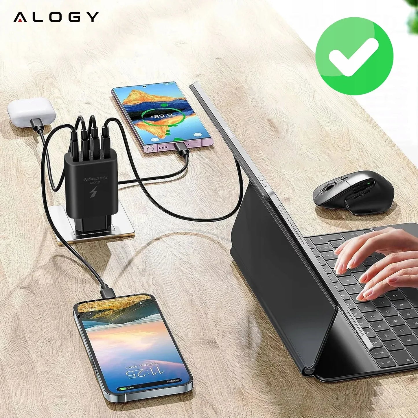 40W tinklo įkroviklis Alogy Super Fast Charger 2x USB + 2x USB-C universalus