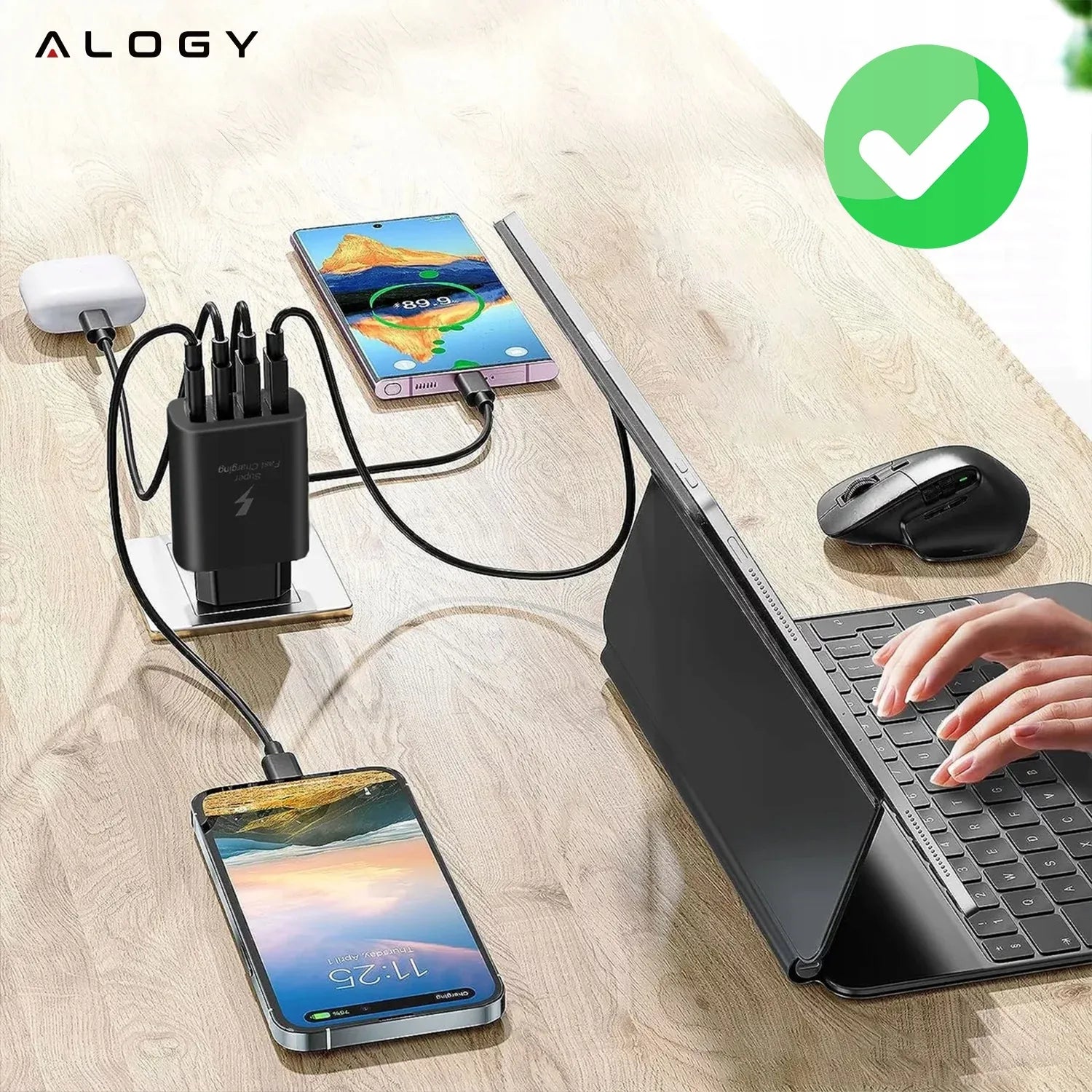 40W tinklo įkroviklis Alogy Super Fast Charger 2x USB + 2x USB-C universalus