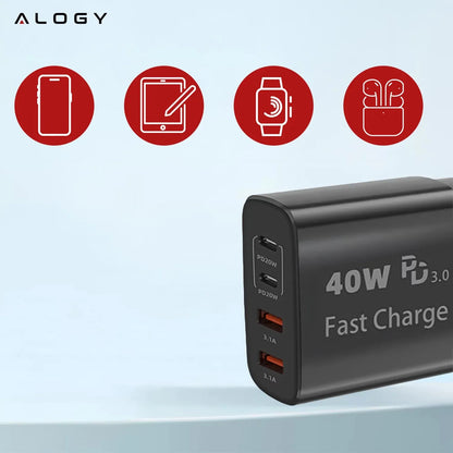 40W tinklo įkroviklis Alogy Super Fast Charger 2x USB + 2x USB-C universalus