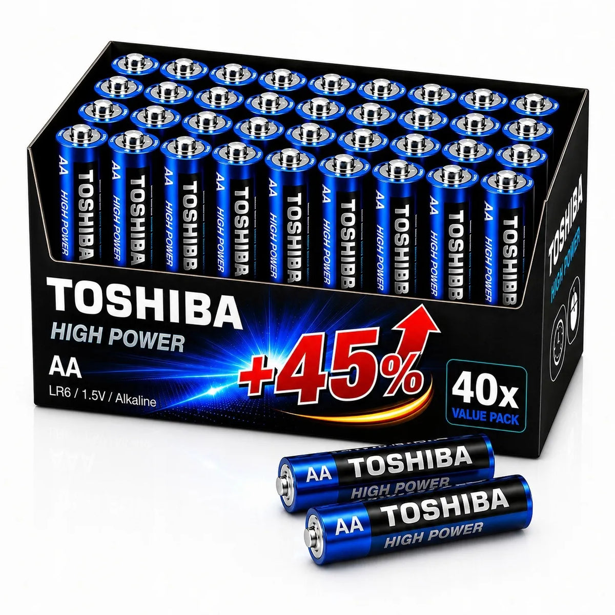 40x AA šarminių baterijų rinkinys Toshiba LR6 R6, +45% daugiau galios