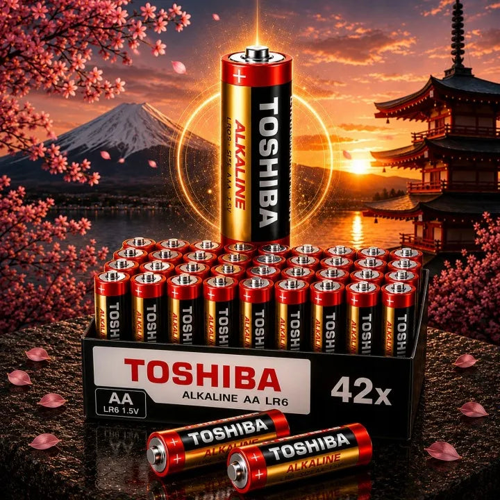 42 vnt. AA šarminių baterijų rinkinys 1,5V TOSHIBA LR6 R6