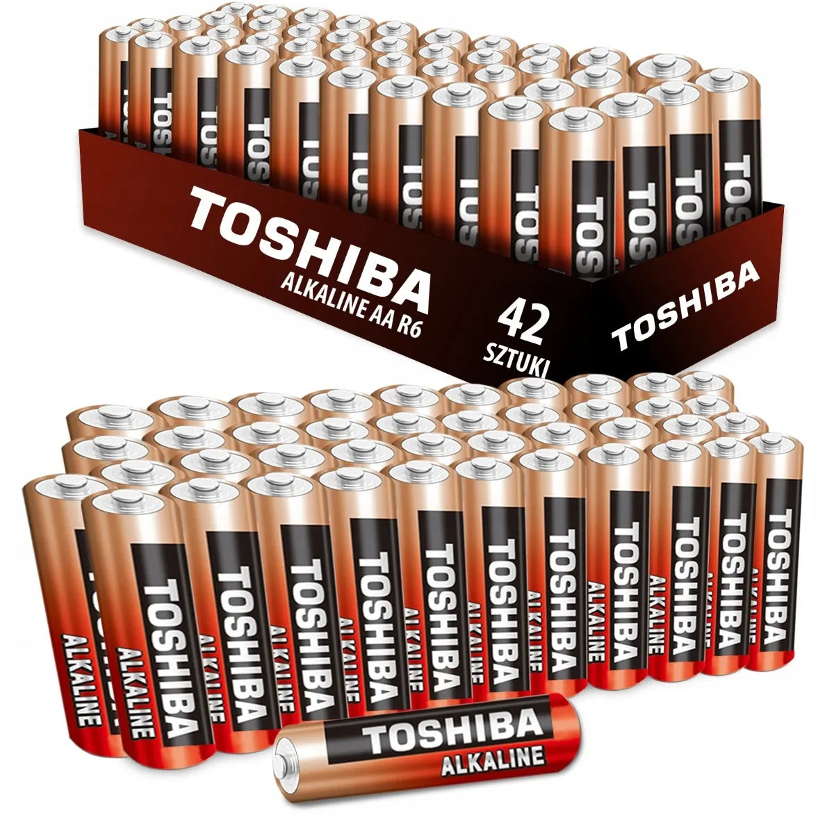 42 vnt. AA šarminių baterijų rinkinys 1,5V TOSHIBA LR6 R6
