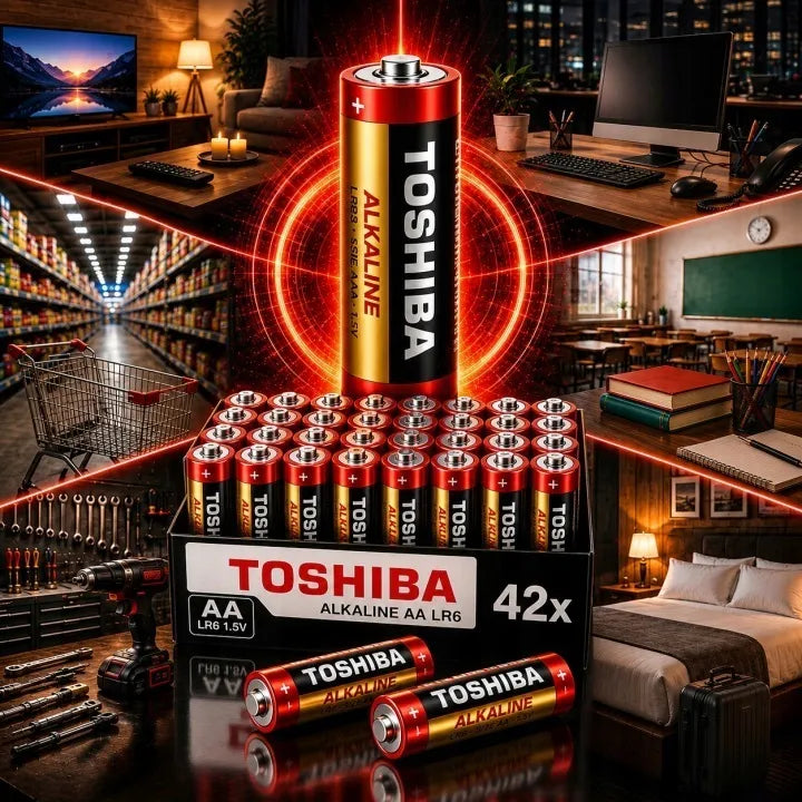 42 vnt. AA šarminių baterijų rinkinys 1,5V TOSHIBA LR6 R6