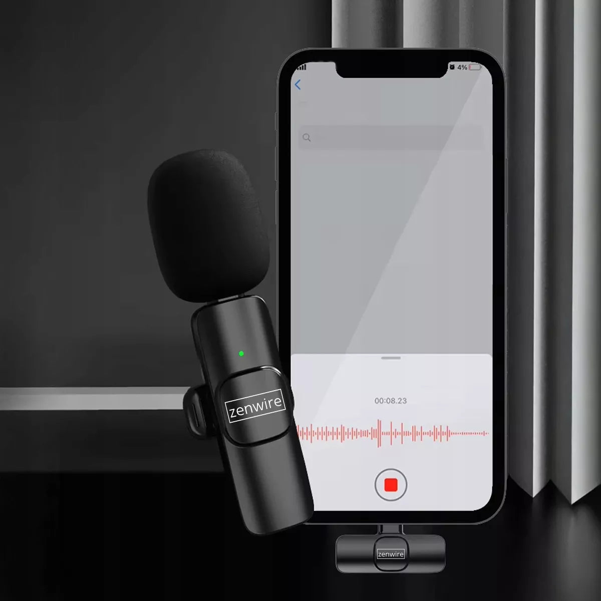 Mini belaidis atlapinis kondensatorinis mikrofonas telefonui, kompiuteriui, USB-C