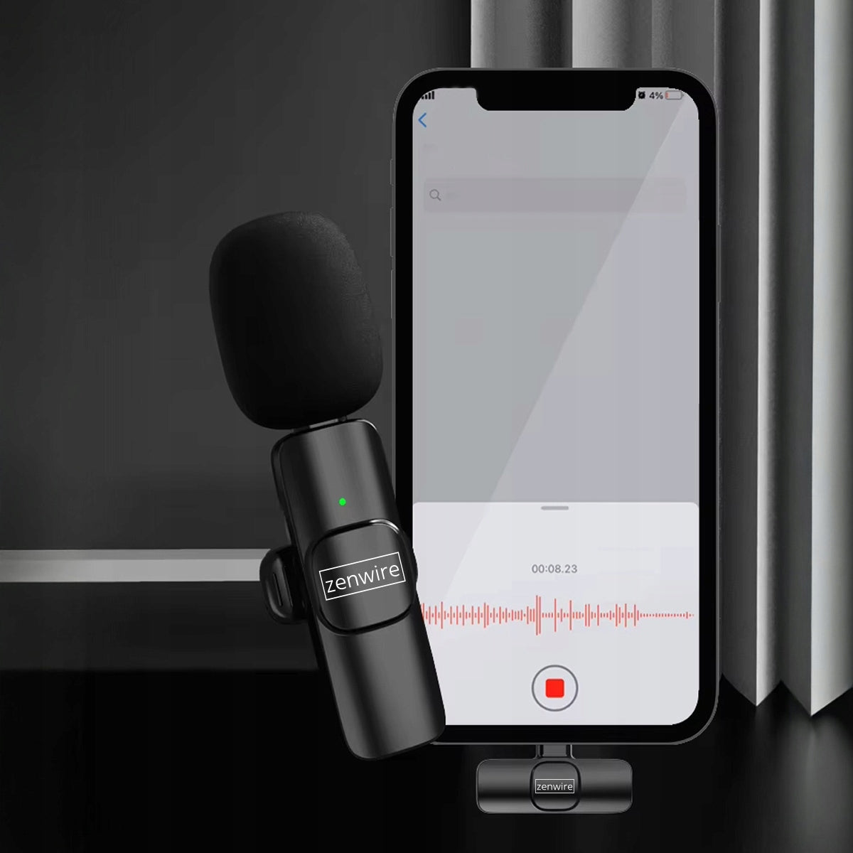 Mini belaidis atlapinis kondensatorinis mikrofonas telefonui, kompiuteriui, USB-C