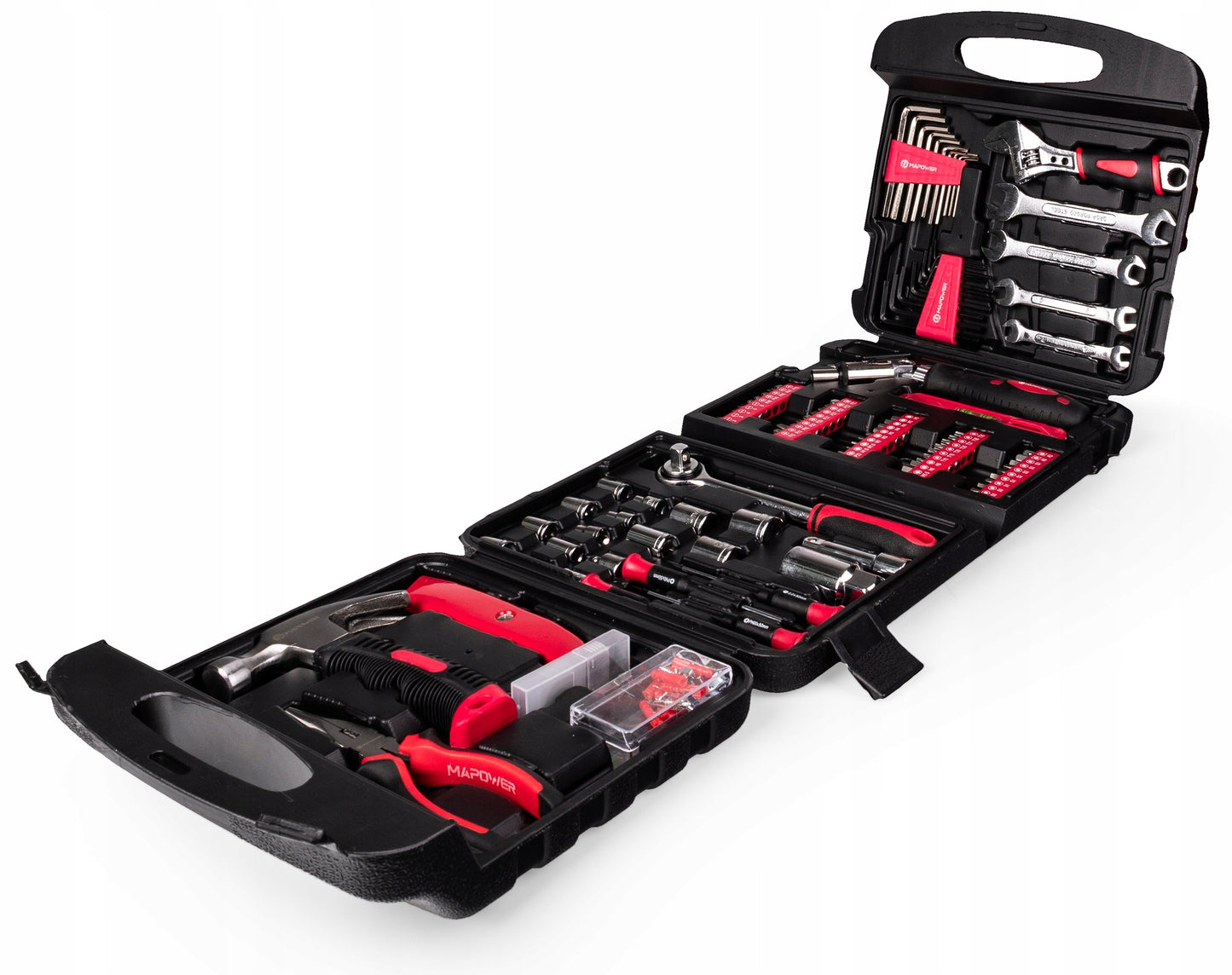 ĮRANKIŲ RINKINYS RAKTAI ĮRANKIŲ DĖŽUTĖ CRV GALVUTĖS ANGALAI 165 ELE MAPOWER