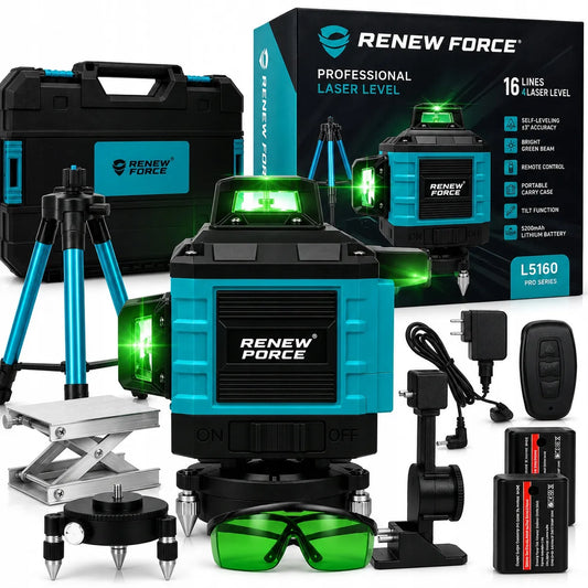 4D lazerinis nivelyras, 16 linijų, 360° kryžminis lazeris su trikoju ir dėklu