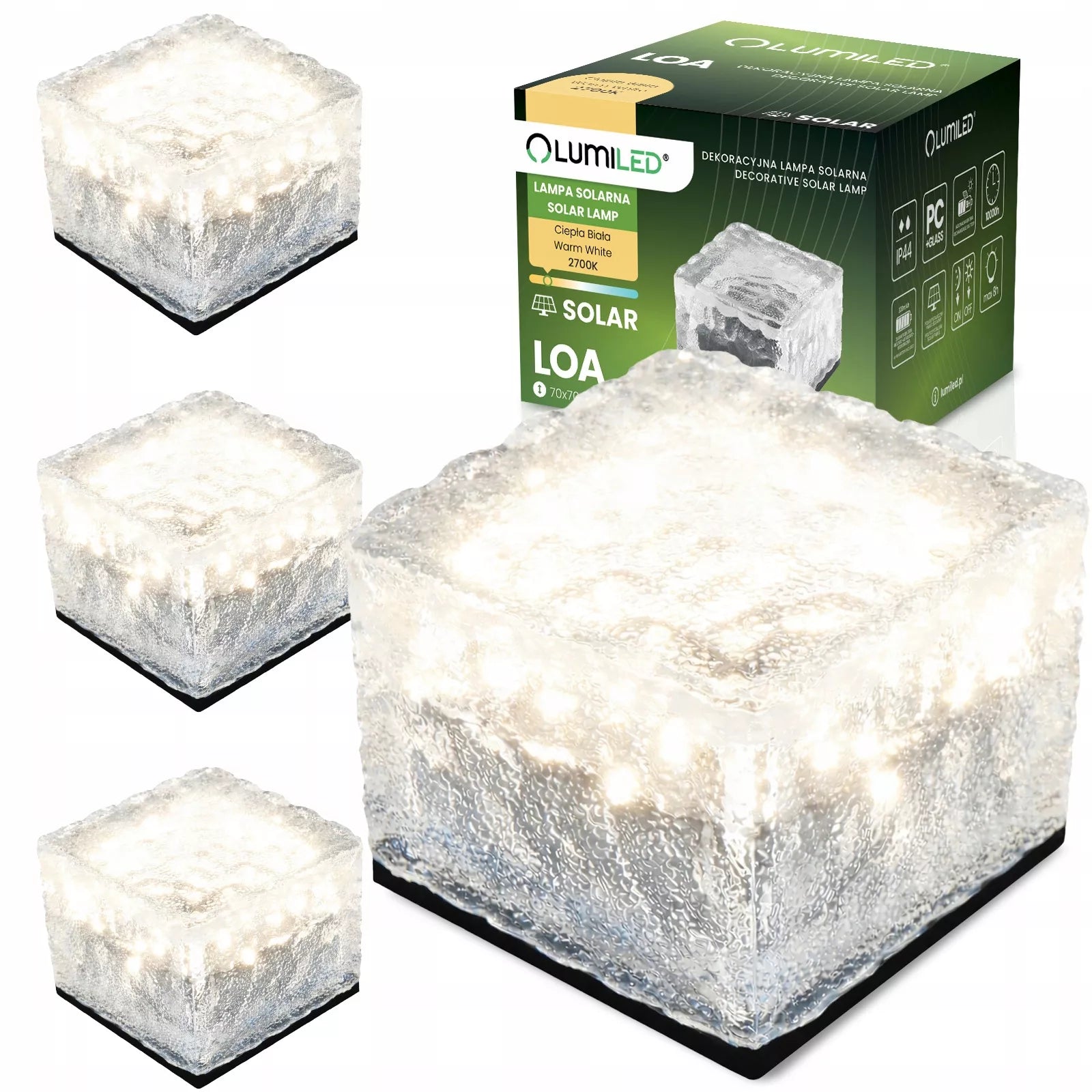 4x dekoracinis LED saulės energija maitinamas lauko šviestuvas – stiklinis kubas, skirtas terasai