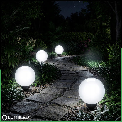4x LED sodo saulės šviestuvai RUTULYS 20 cm smaigomi