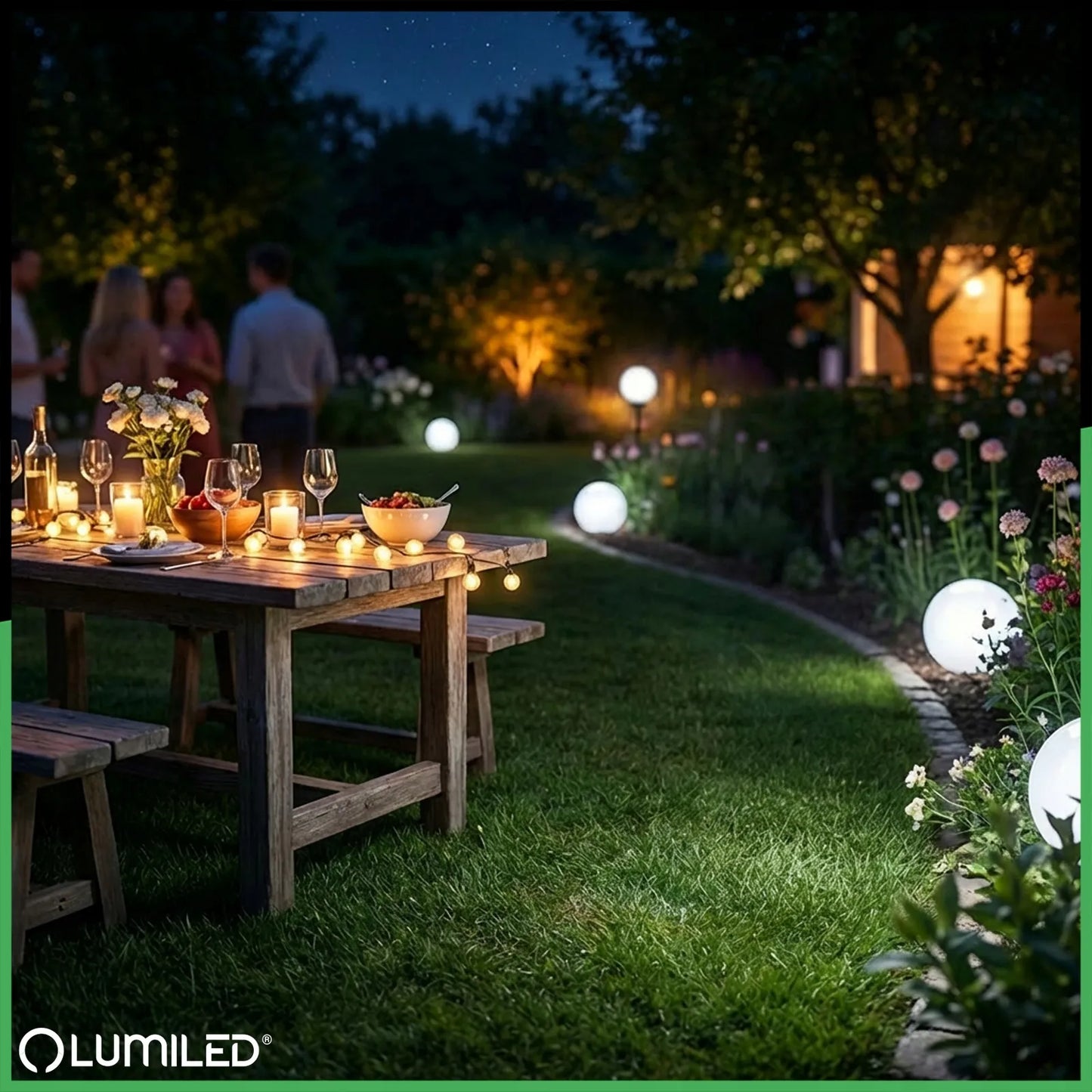 4x LED sodo saulės šviestuvai RUTULYS 20 cm smaigomi