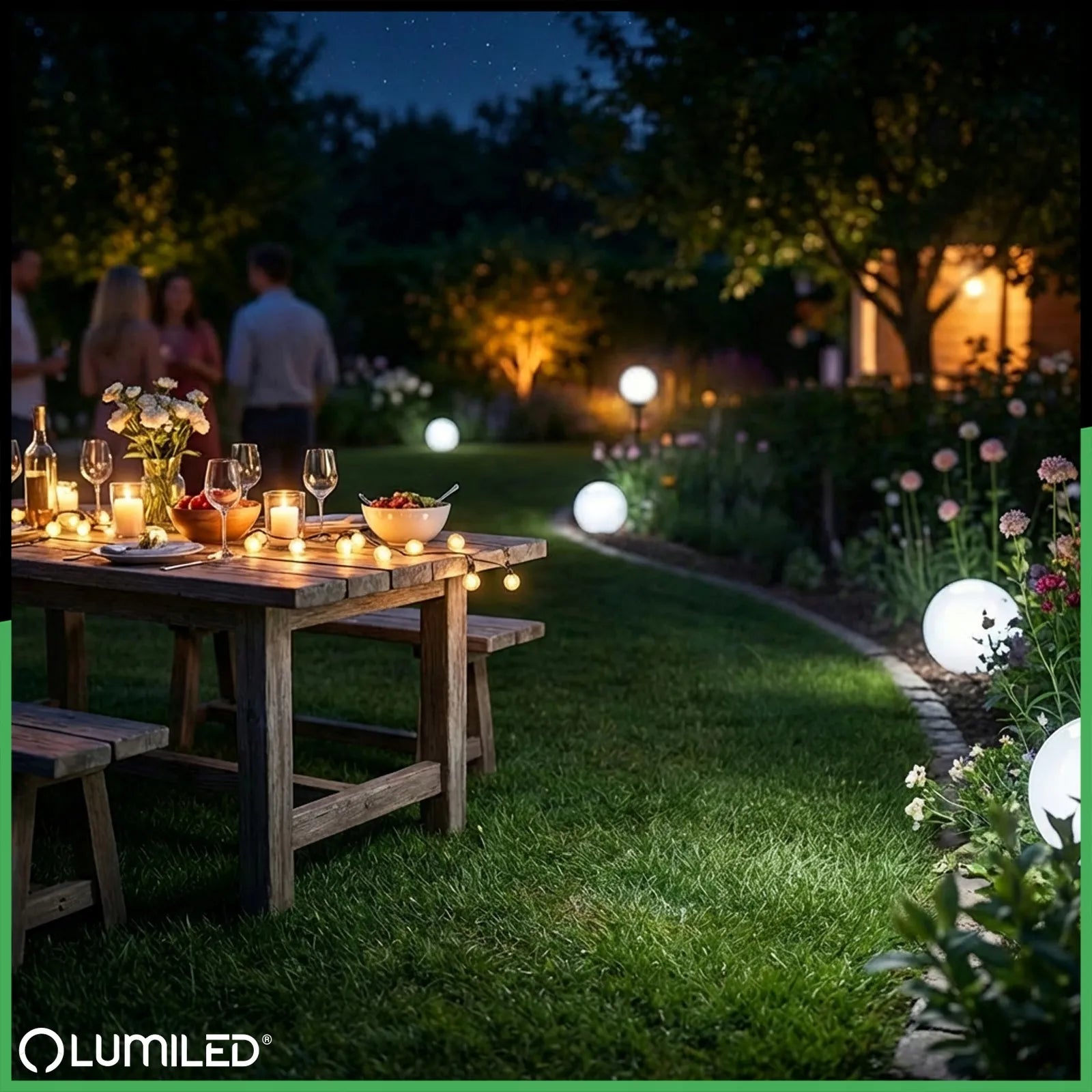 4x LED sodo saulės šviestuvai RUTULYS 20 cm smaigomi