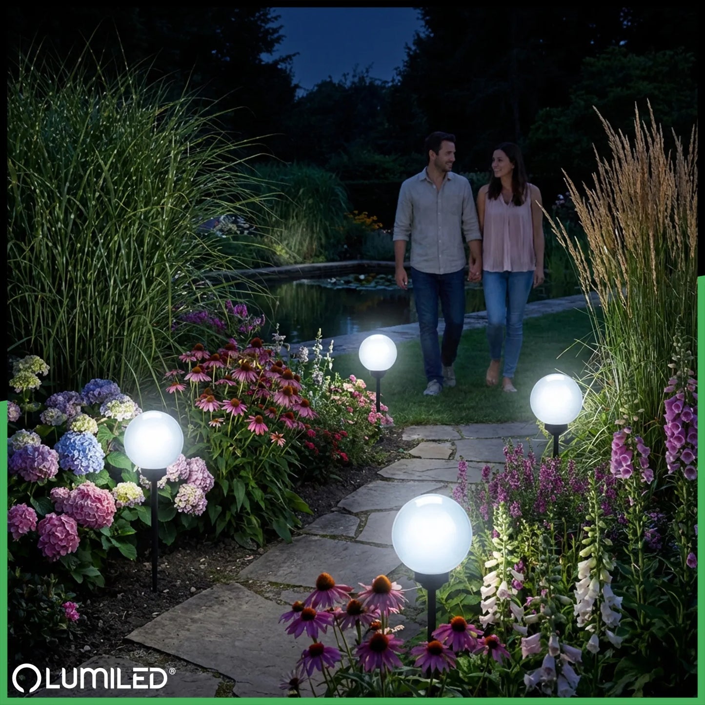 4x LED sodo saulės šviestuvai RUTULYS 20 cm smaigomi