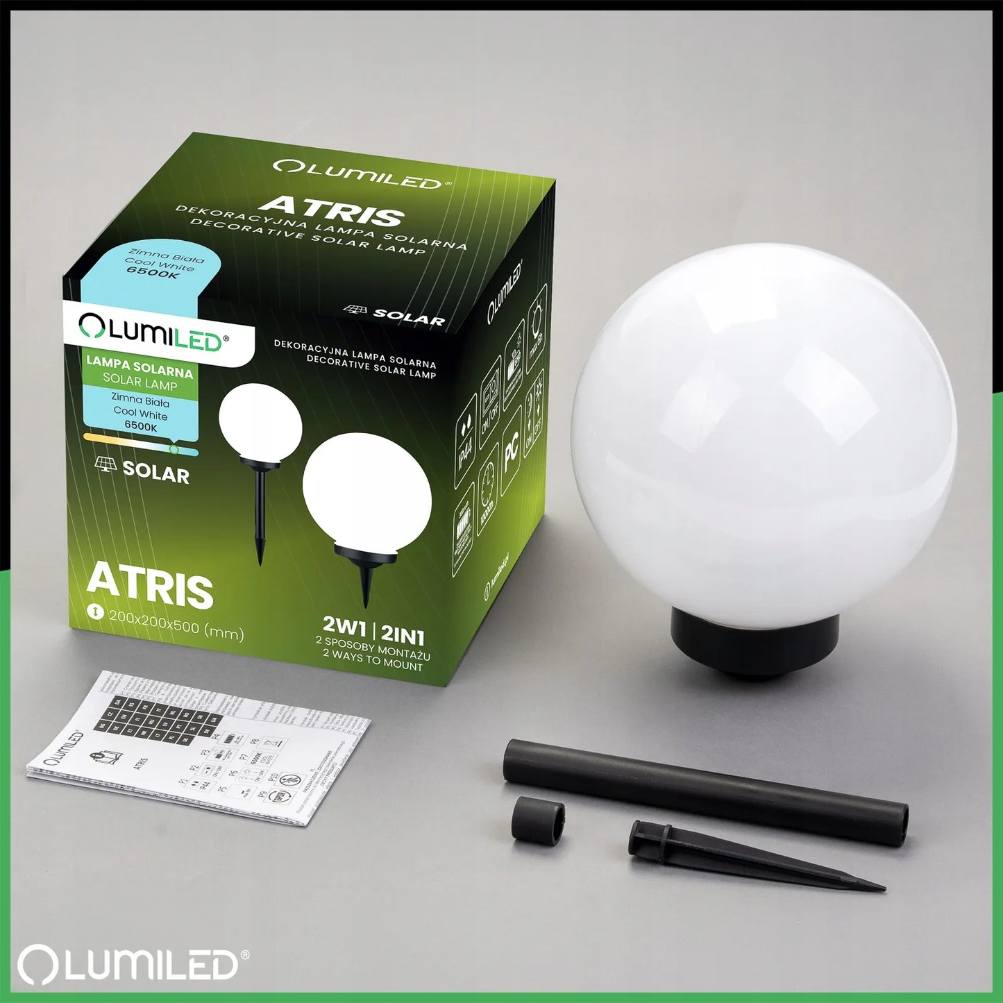 4x LED sodo saulės šviestuvai RUTULYS 20 cm smaigomi