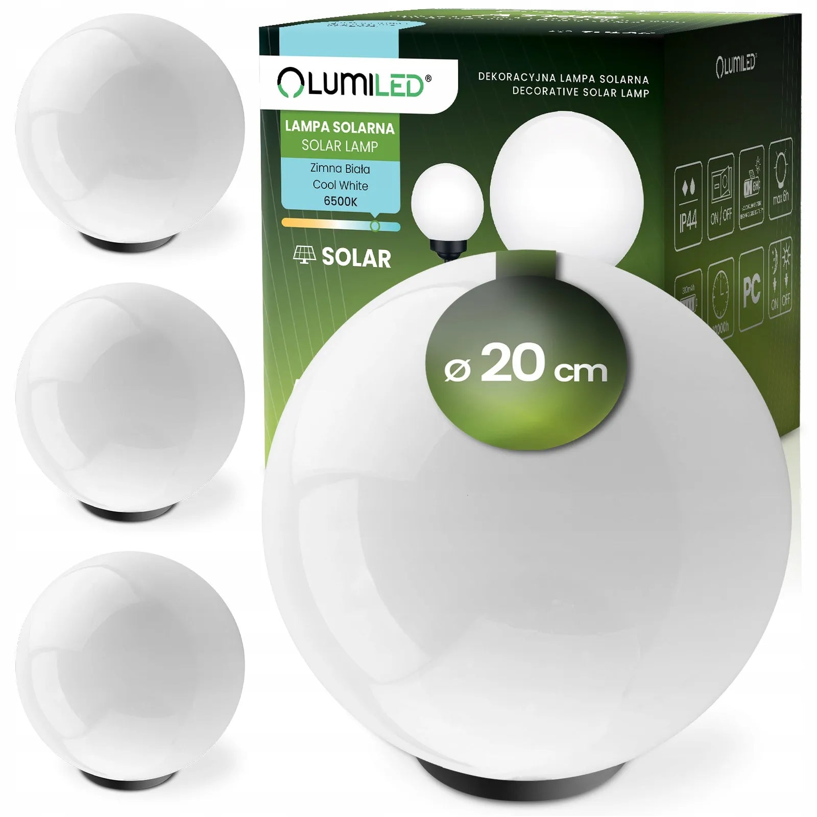 4x LED sodo saulės šviestuvai RUTULYS 20 cm smaigomi