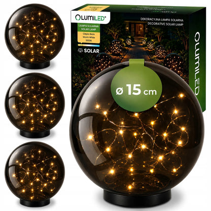 4x saulės LED sodo šviestuvai, įsmeigiami į žemę, dekoratyvinis dūminio stiklo rutulys, 15 cm